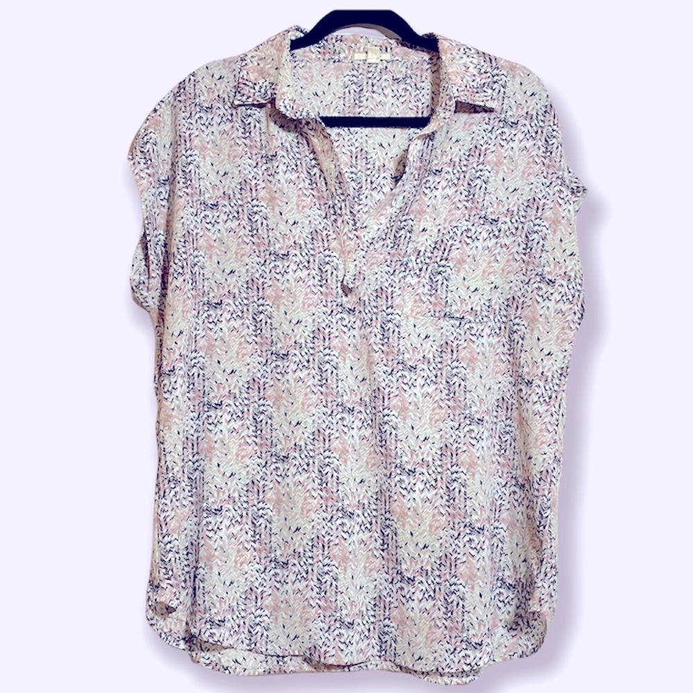 Pleione Cap Sleeve Blouse NWOT Confetti look in Pink, Black & White Large